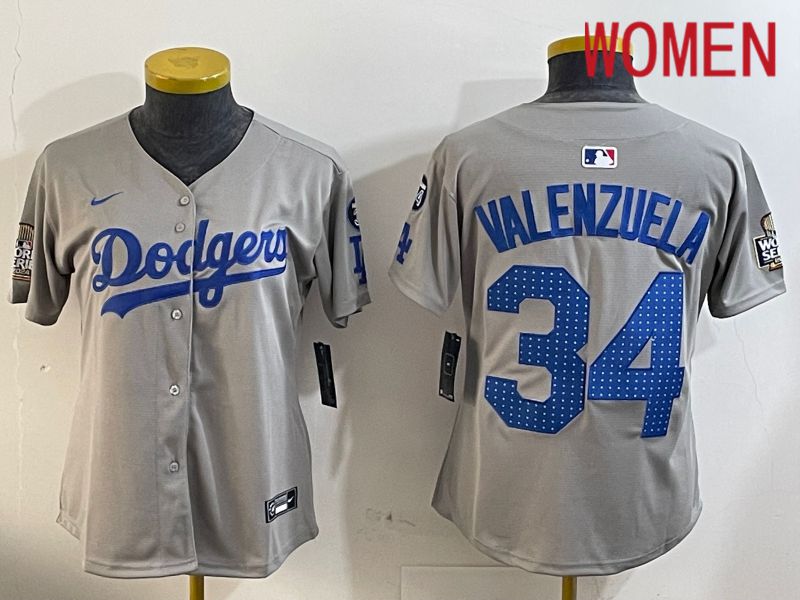 Women Los Angeles Dodgers 34 Valenzuela Grey Game 2024 Nike MLB Jersey style 12055